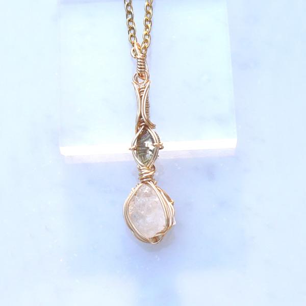 ロシア産 フェナカイト×モルダバイト ペンダント 証明書付き 14kgf＊