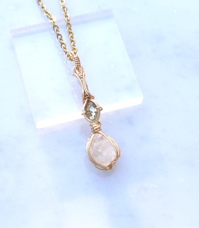 ロシア産 フェナカイト×モルダバイト ペンダント 証明書付き 14kgf＊ | 2枚目