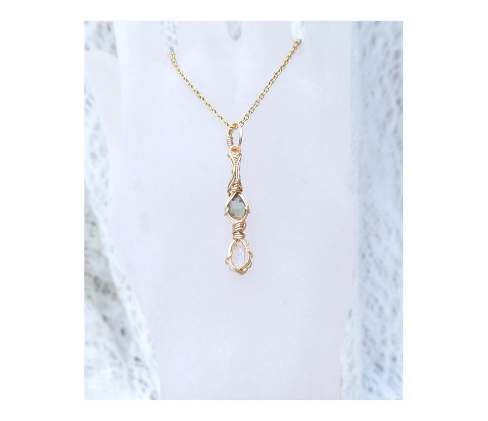 ロシア産 フェナカイト×モルダバイト ペンダント 証明書付き 14kgf＊ | 1枚目