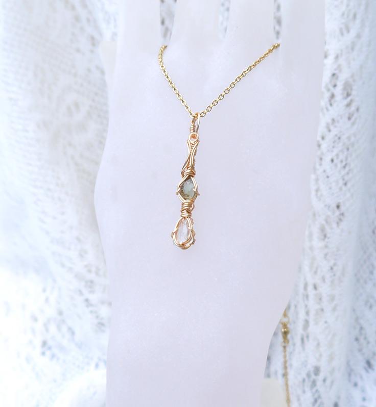 ロシア産 フェナカイト×モルダバイト ペンダント 証明書付き 14kgf＊ | 2枚目