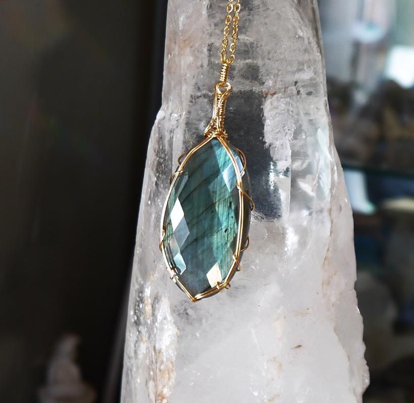 多面カット ラブラドライト ペンダント | 6枚目